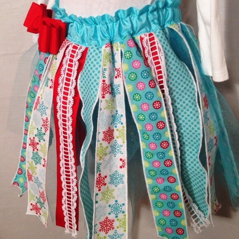 Handmade ribbon skirt w/snowflake tee NWOT